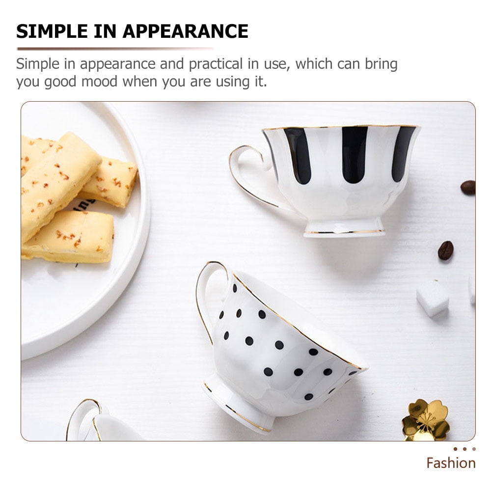 Ceramic Afternoon Tea Cups Set - Black and White Espresso Mugs for Travel and Home Use