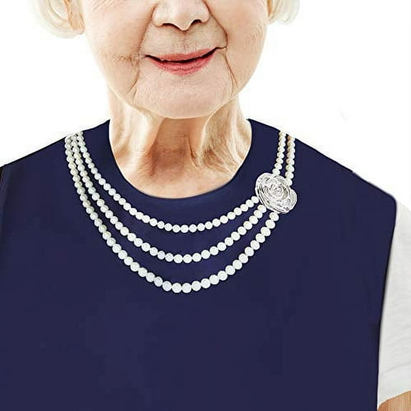 Classy Pal Adult Bibs for Women, Wipe ‘n Wear™ Clothing Protectors for Eating, Senior Adult Bib Crumb Catcher, Waterproof, Reusable, Washable (Pearl Necklace)