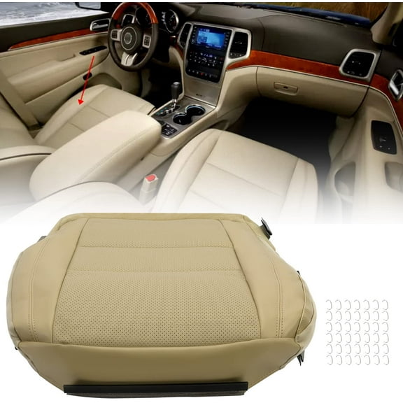 ECOTRIC Tan Faux Leather Driver Seat Bottom Cover Compatible with 2011-2016 Jeep Grand Cherokee Limited - Driver Side