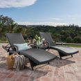 thumbnail image 2 of Soleil Outdoor Wicker Arm Chaise Lounges, Set of 2, and Wicker Side Table, Grey, 2 of 8