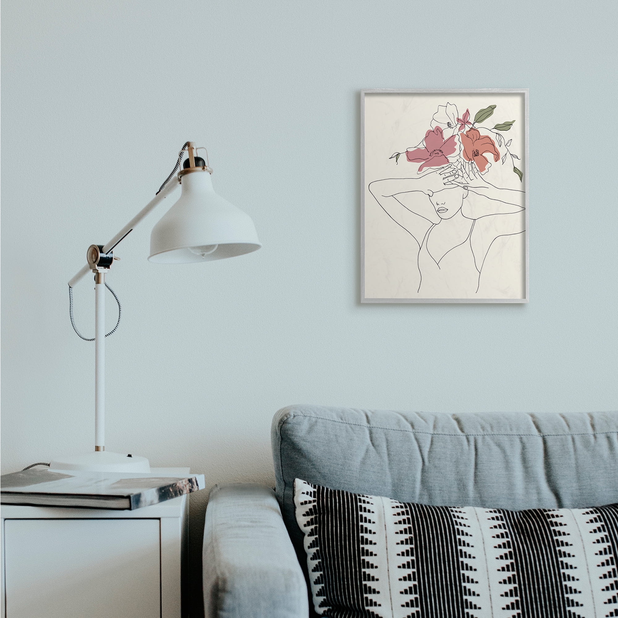 Stupell Industries Female Linework Pose Tropical Flower Sketch Gray Framed by Melissa Wang