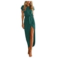 thumbnail image 1 of B91xZ Robes 2024 pour Femmes Manches Courtes Col en V Ceinturées Robe Maxi Fluide, Vert m, 1 of 4