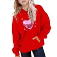 thumbnail image 4 of Girls Valentine's Day Pullover Hoodie Red, Kids Heart Graphic Sweatshirt Soft Stretchy with Pocket Sizes 3-14 Years,Size 9-10 T, 4 of 5