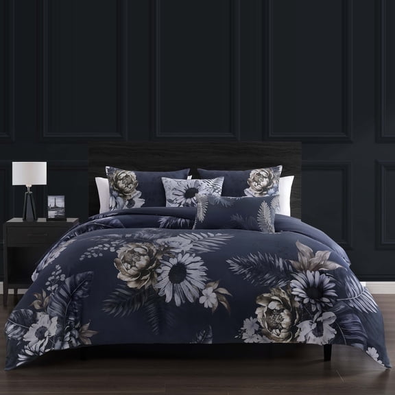 Bebejan Forget Me Not 5 Piece Comforter Set, King, Blue, 100% Cotton Sateen, Reversible, All Season, Cozy Comfort