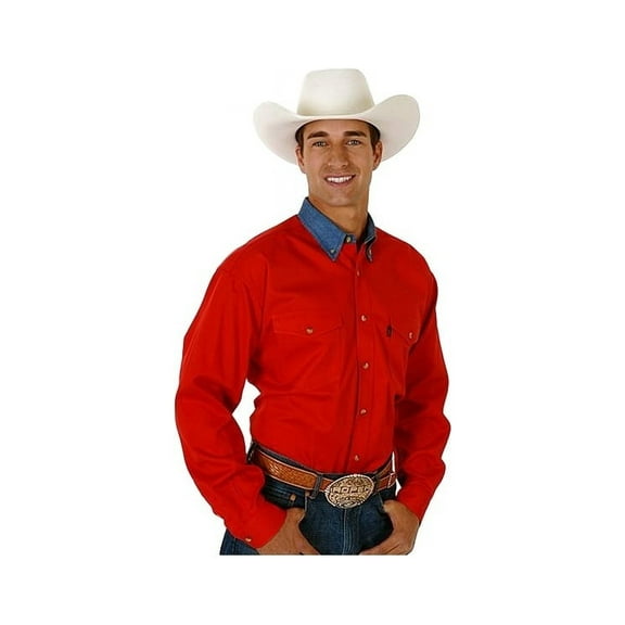 Roper Western Shirt Mens L/S Tall Solid Button Red 06-001-0812-0160 RE