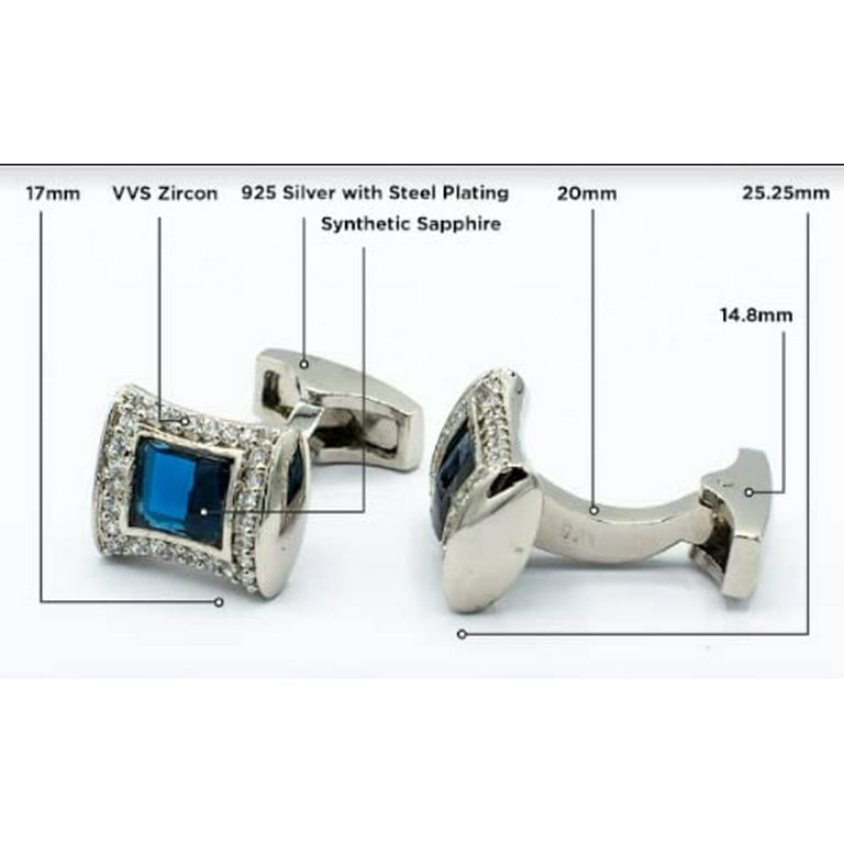 Sterling 925 Silver Created Sapphire Tuxedo Shirt Cufflinks Set 2 Pcs with Sparkling VVS Zircon Suited for All Occasions, Men's, Size: One Size