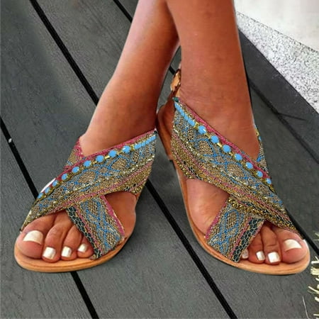 

Slippers Women s Flat Fashion Color Matching Shoes Rhinestone Sandals Strap Buckle Women s Slipper