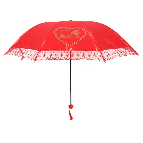 HEATSHAKING 1Set Decorative Lace Umbrella Red Round Elegant Wedding Party Parasol 9.82X2.36X1.97in