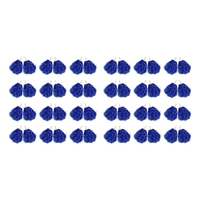 48 Piezas Pompones de Porristas de Papel Metálico Pompones de Animadora con Manejar de Plástico Azul