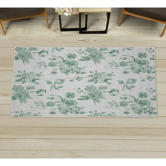 Botanical Decorative Rug, Vintage Floral Pattern Victorian Classic Royal Inspired Plants Modern Art, Quality Carpet for Bedroom Dorm and Living Room, 6 Sizes, Forest Green, by Ambesonne