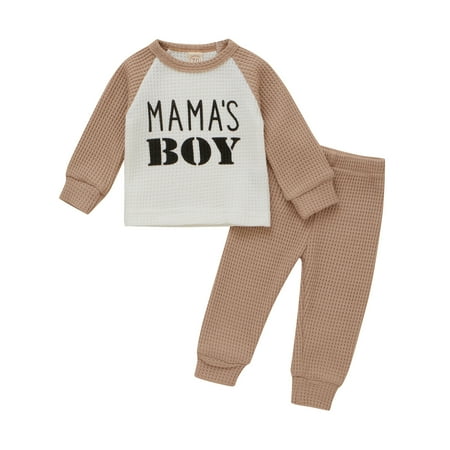 

Sunisery Toddler Infant Baby Boys Outfit Letter Print Long Sleeve T-Shirt Tops + Pants 2Pcs Fall Clothes Khaki 9-12 Months