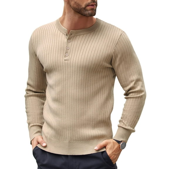 COOFANDY Mens Knit Sweater Casual Henley Shirts Long Sleeve Pullover Sweater Button Down Shirts Fall Tops
