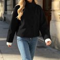 thumbnail image 5 of WIZUTIZ Women's Solid Color Button Front Jacket Turn Down Collar Long Sleeve Loose Casual, 5 of 7