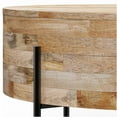 thumbnail image 2 of JERFIT 38 Inch Round Drum Coffee Table, Solid Mango Wood Cocktail Table with Metal Legs for Living Room, Light Brown Finish, 2 of 8