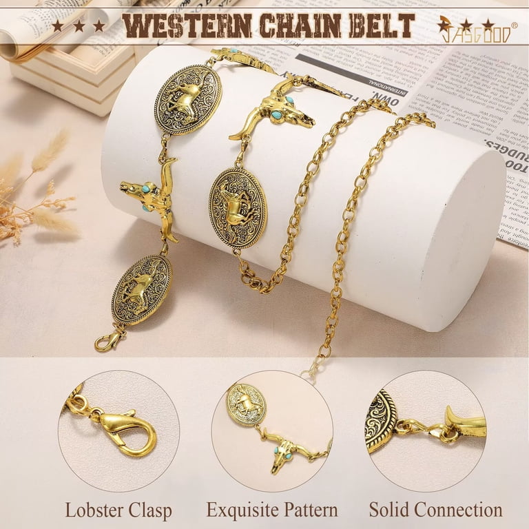 Silver Chain Western Metal Concho Belt For Women  display picture 3