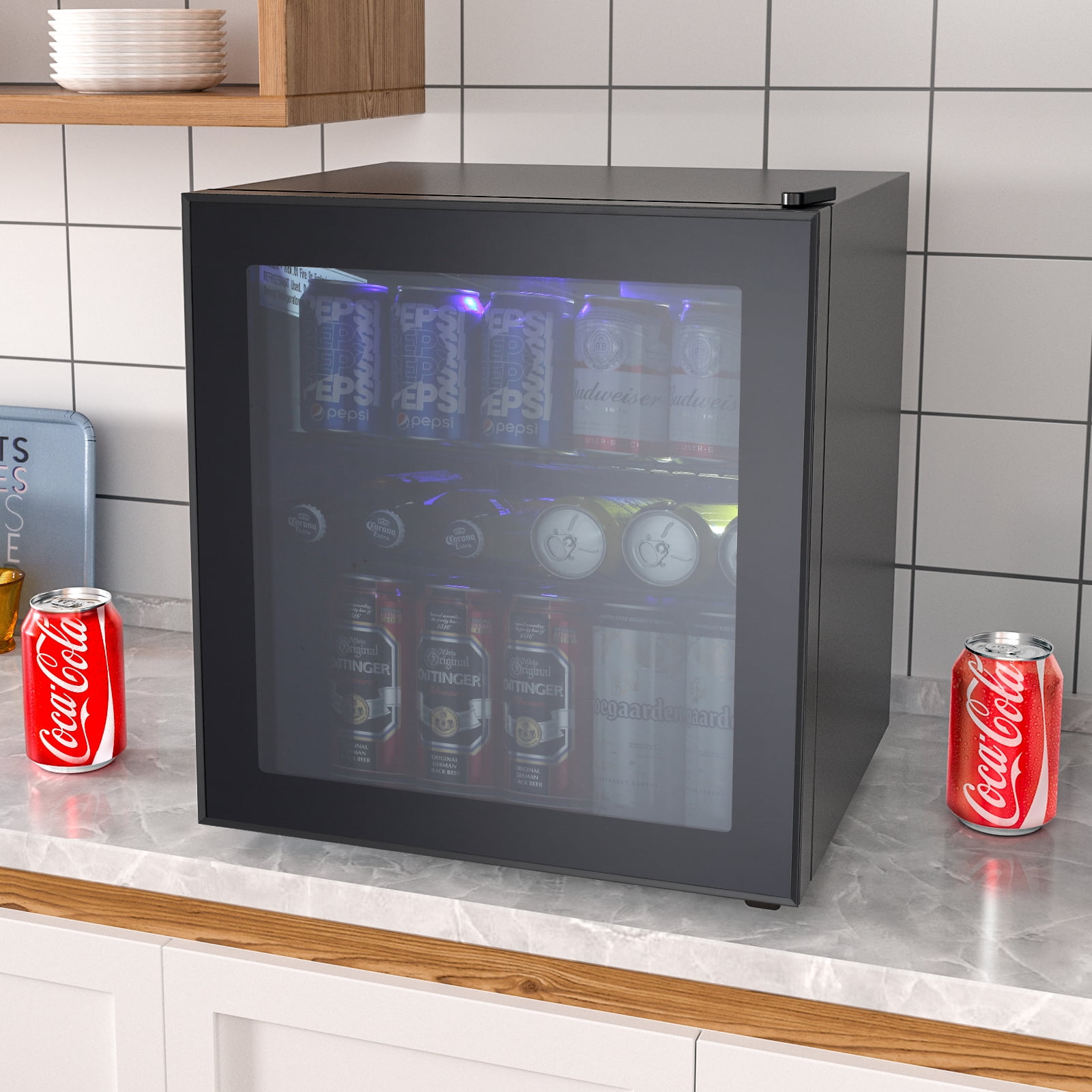 KNDKO 60 Can Beverage Refrigerator, 1.6cu.ft Mini Fridge Cooler with Glass Door for Beer/Soda/Wine