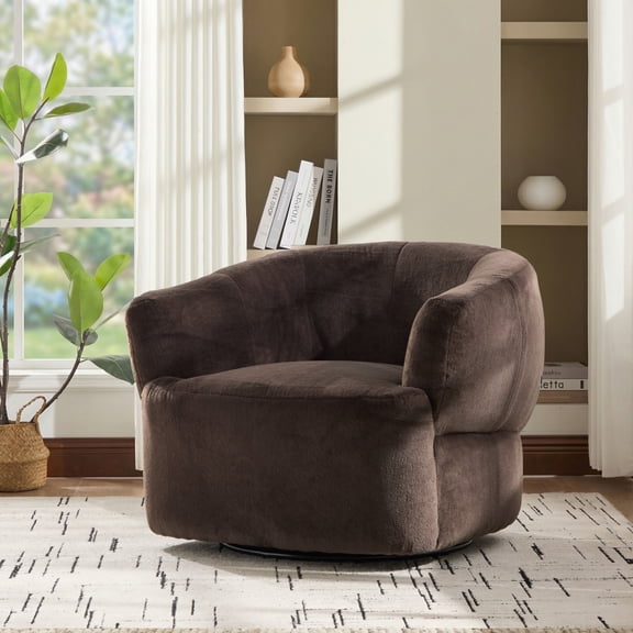 Christopher Knight Home 35.43" Plush Swivel Club Chair, 360° Barrel Accent Chair, Dark Brown