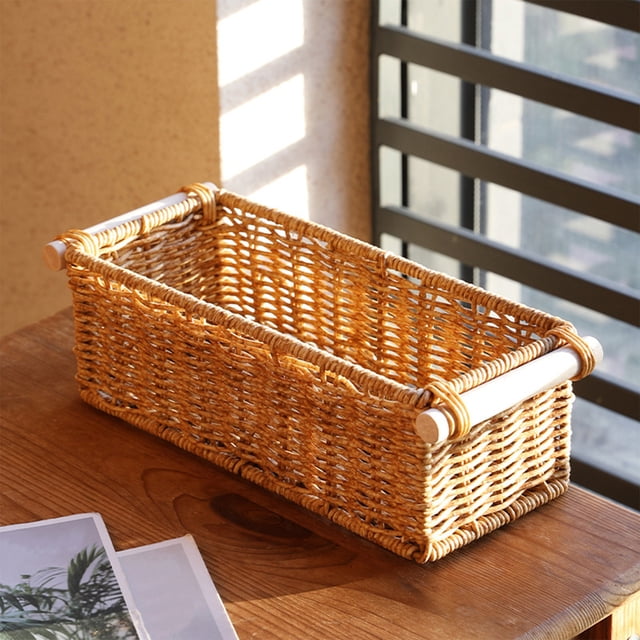 Cesta de Almacenaje Tejida a Mano, Caja de Almacenaje de Plástico con Asas para Cocina, Baño U Oficina - Marrón, Varios Tamaños Disponibles