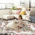 thumbnail image 4 of 8x10ft Washable Area Rug For Living Room  Vintage Boho Floral Medallion Non-slip Low Pile Indoor Carpet Bedroom Dining Home Office(beige White), 4 of 7