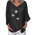 thumbnail image 2 of Leesechin 3/4 Length Sleeve Womens Tops Deals Cotton Tops for Women Summer V-Neck Short Sleeve Print Plus Size T-shirt Blouse in Clearance, 2 of 4