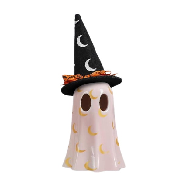 Estatua fantasma de luz fantasma, decoración creativa con sombrero de bruja, escultura fantasma de Halloween Rosa