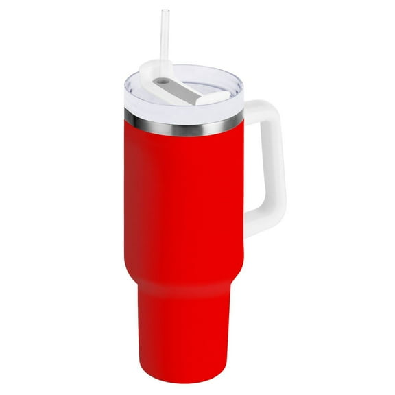 Red Tumbler with Handle and Straw Lid 40 oz Insulated Vacuum Water Bottle Stainless Steel Travel Cup