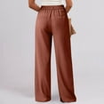 thumbnail image 5 of Arnsht Women's Solid Color Office Business Casual Pants High Waist Wide Leg Straight Dress Cotton Linen Pants Button Trousers Brown L, 5 of 8