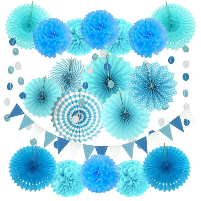 Moyic 21 unids/set abanicos de papel decoración fiesta cumpleaños vacaciones Banner DIY arte ornamento empavesado interior fotografía Prop Kits de decoración para fiestas Azul Moyic HA069589-02