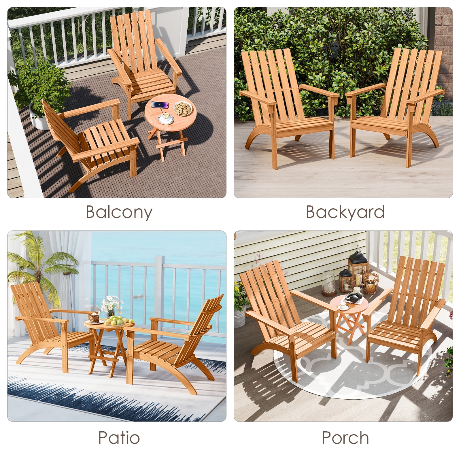 Gymax Adirondack Chair Acacia Wood Fire Pit Chair w/ Backrest and Armrests Campfire Chair Outdoor Lawn Chair for Patio
