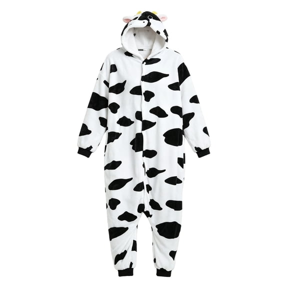 Halloween Animal Outfit Jumpsuit Unisex Toddler Cow Horn Ears Hooded Jumpsuit Kids Cute Flannel Fleece One Piece Clothes