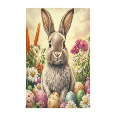 

WOBOGO Lovely Easter Bunny Kitchen Towel 1 Piece Large Cotton Dishcloth Premium Absorbency Set with Hanging Loop