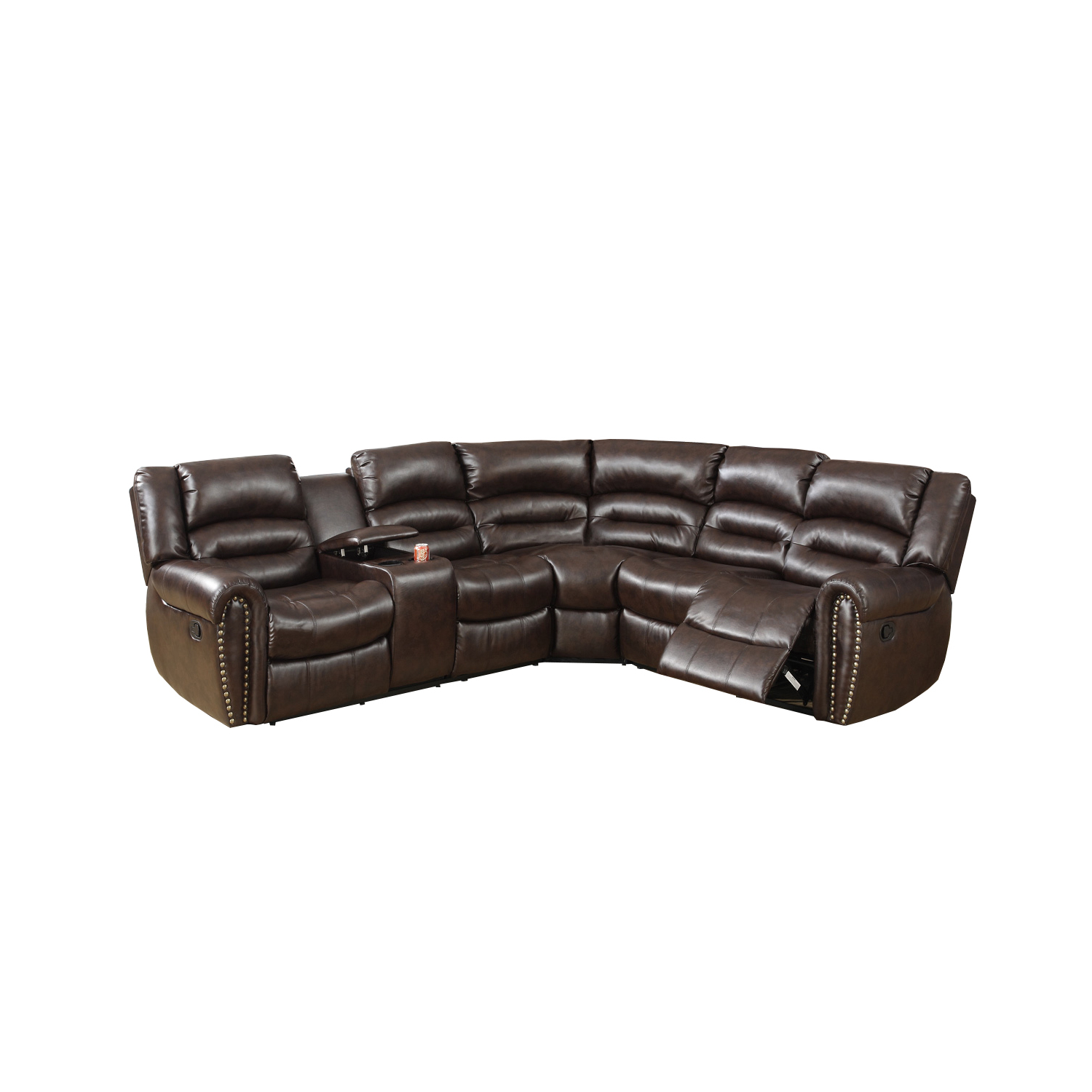 Benjara 3-Piece Modern Bonded Leather Reclining Sectional in Brown - image 2 of 2
