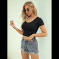 thumbnail image 4 of Camiseta Informal de Verano de Corta con Cuello en V para Mujer, de Punto Acanalado y Corte Ajustado. Negro M, 4 of 6