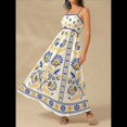 thumbnail image 4 of Vestido Maxi Floral de Verano 2025 para Mujer, Sin Mangas, con Tirantes Finos, Estampado, Fruncido, Estilo Bohemio, para Playa Amarillo Azul L, 4 of 6