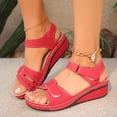 thumbnail image 3 of Slides for Women Casual Spring And Summer Breathable Toe Open Toe One-Line Buckle Wedge Heel Sandals for Women, Red-37, 3 of 9