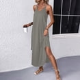 thumbnail image 5 of QUNYINEY Sleeveless Women's Dresses Solid Colors Summer Mini Shirt Dress V-Neck Relaxed Fit Casual with Slit Dresses, 5 of 5
