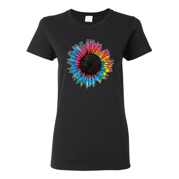 Wild Bobby, Colorful Tie Dye Sunflower Womens, Streetwear, Womens Graphic Tees, Black, Small