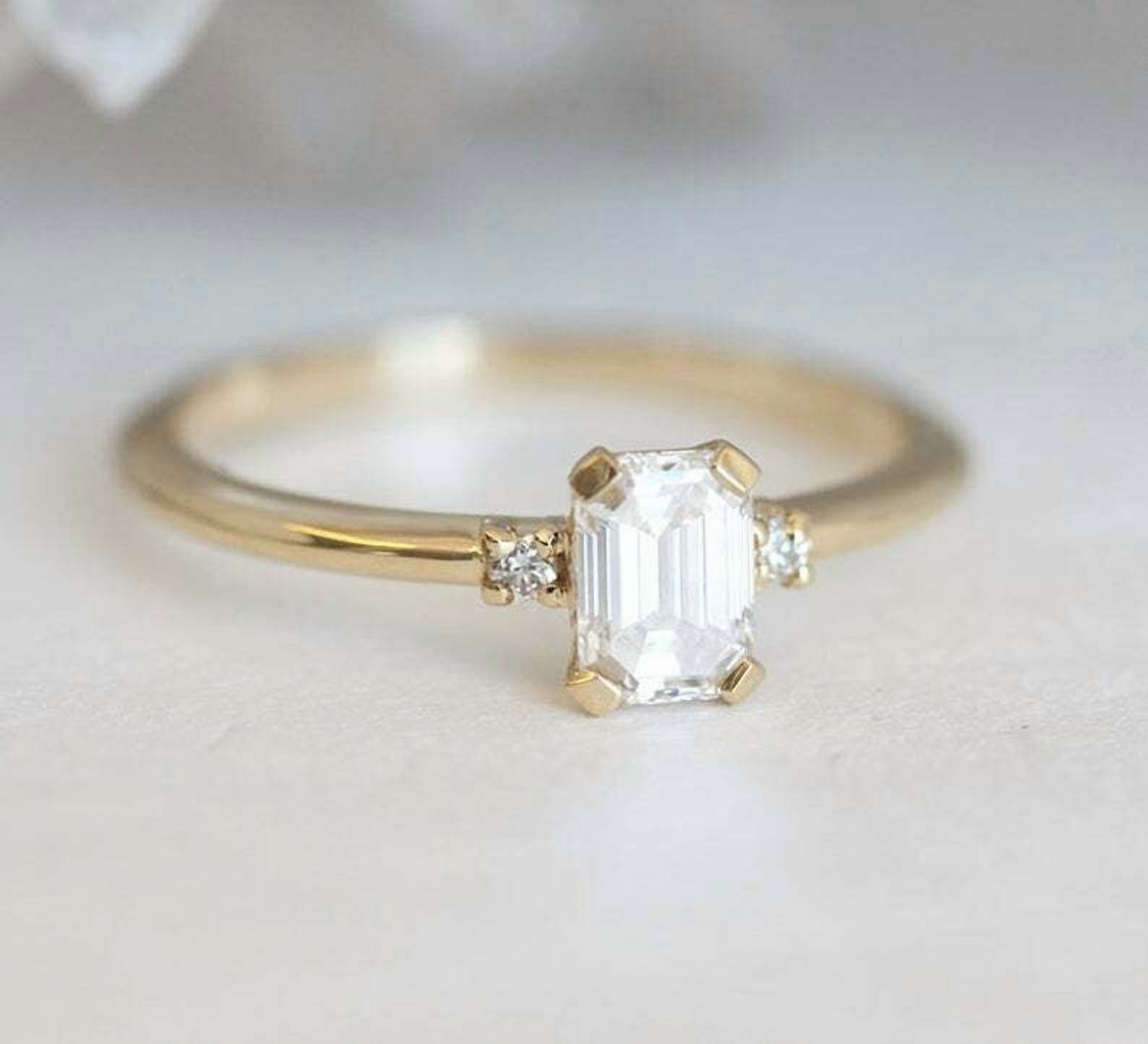 HeartsAndYou 1.2ct Emerald Cut Moissanite Engagement Ring for Women 18k Yellow Gold Over Silver Trilogy