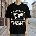 thumbnail image 3 of Black T Shirts for Men, Passport Stamps, Suitcase Print Mens Graphic Tees, 24013892,S, 3 of 8