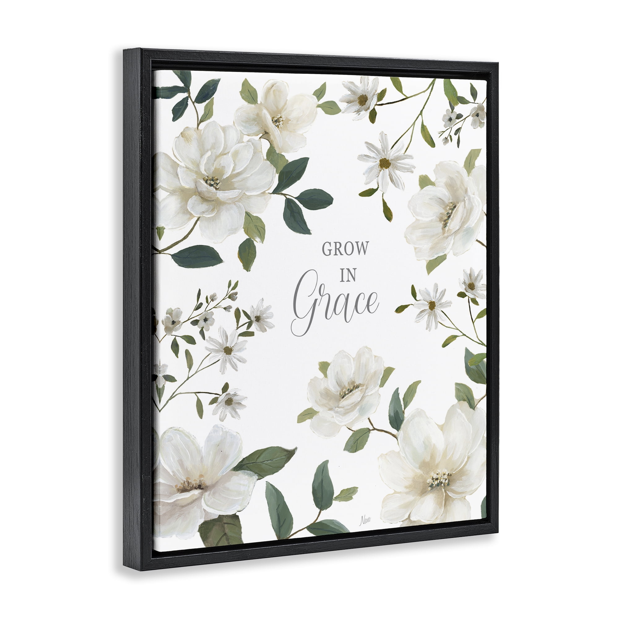 Stupell Industries Floral Grow In Grace Black Framed Floater Canvas Wall Art, design by Nan