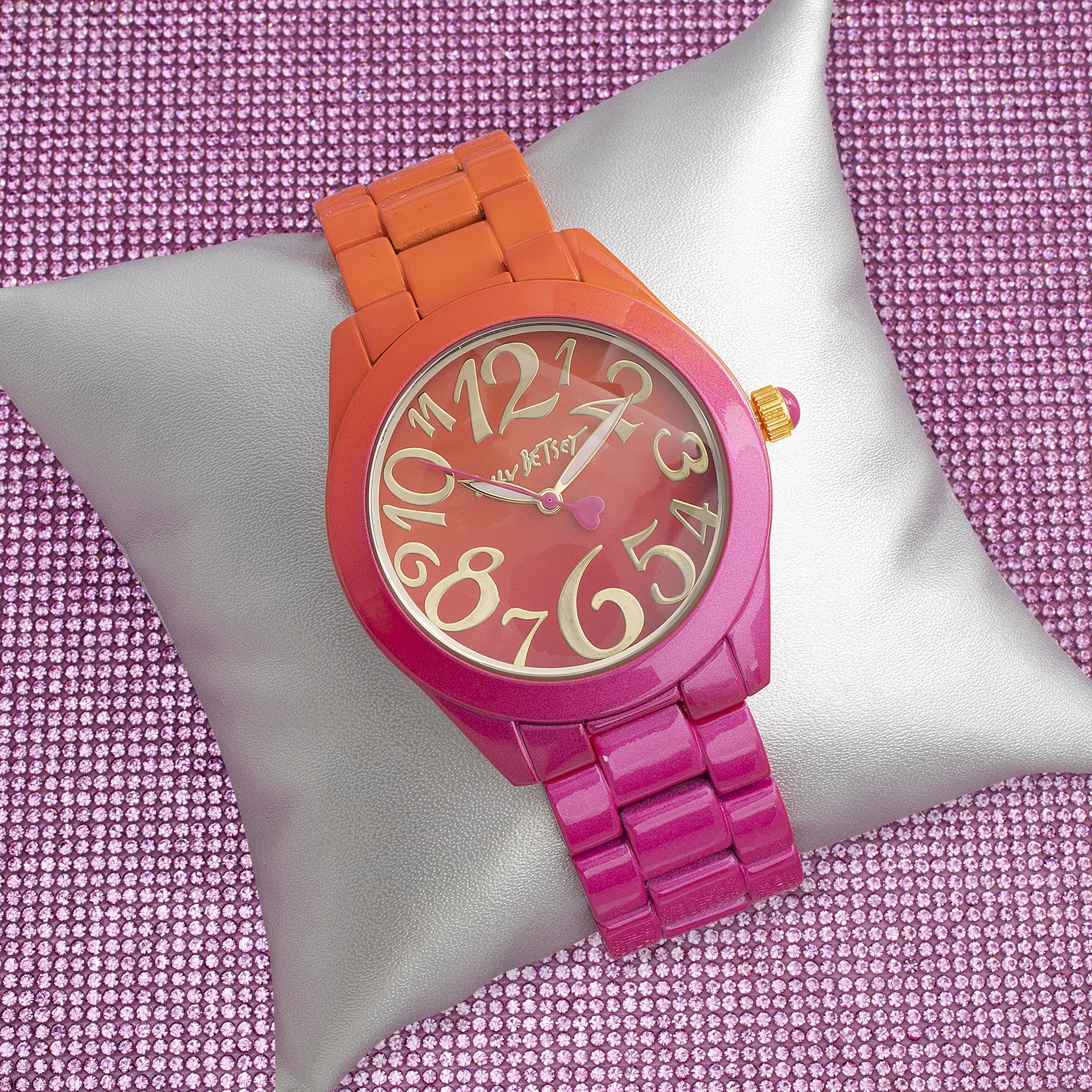 Luv Betsey Women's All Over Gradient Printed Orange and Fuchsia Case, Dial and Band Watch