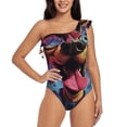 thumbnail image 2 of Picia Cartoon Big-Eyed Dog Pattern Women's One Piece Swimsuits,One Shoulder Swimwear Asymmetric ,Ruffle Monokinis Bathing Suits,High Waisted Flattering Bathing Suits-XX-Large, 2 of 8