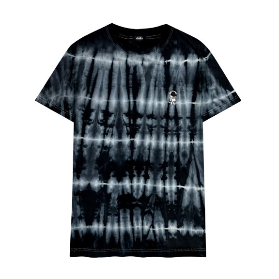 Dalix Astronaut Spaceman Embroidered Tie Dye Short Sleeve T-Shirt Medium Black