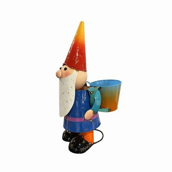 Colorful Enameled Metal Gnome Planter - Big