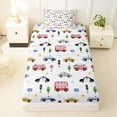 thumbnail image 3 of Castle Fairy Cartoon City Vehicle Print Twin Sheet Sets 3pcs for Teens, Bus Taxi Pattern Bedding for Boys Bedroom, Red White, 3 of 6