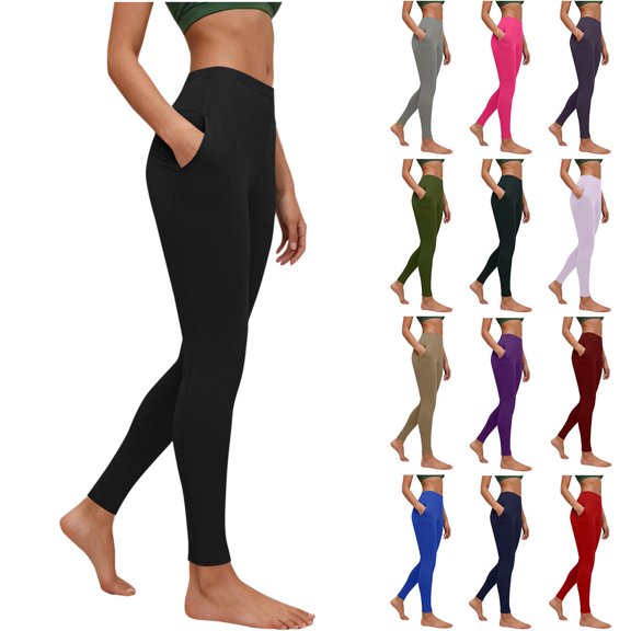 Purcolt Women's Yoga Pants High Waist Tummy Control Workout Running Leggings Solid Lightweight Athletic Stretch Pants Tights with Pockets