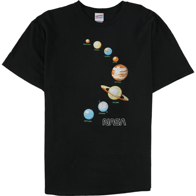 Junk Food - Camiseta gráfica para hombre con diseño de planetas de la Nasa, color negro, talla mediana