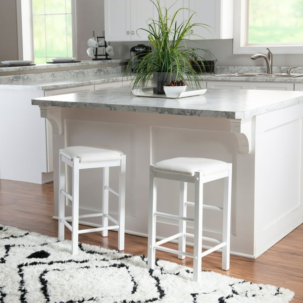 Linon Ne Backless Counter Stools 25 Seat Height Set Of 2 White Finish With Faux Leather Fabric Com Linon Ne Backless Counter Stools, What Is The Height Of A Kitchen Counter Stool