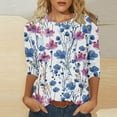 thumbnail image 2 of BangWanChi 3/4 Length Sleeve Womens Tops Women 3/4Sleeves Casual Shirts Pullover Loose Tunic Tops Print Blouse, 2 of 5