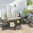 thumbnail image 4 of Meetleisure Outdoor Wicker Furniture Sets of 2 Patio Rattan Dining Armchairs with 1 Three-Seat Sofa & 1 Square Cane Fire Pit Table with Grey Rattan, Beige, 4 of 10